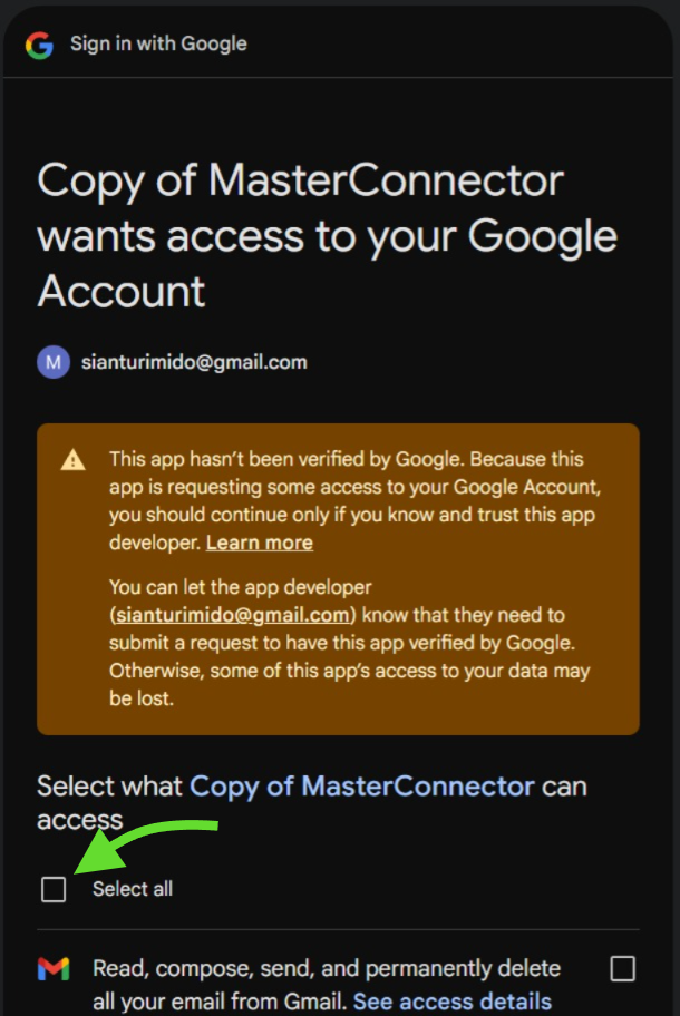 Select all Gmail scopes